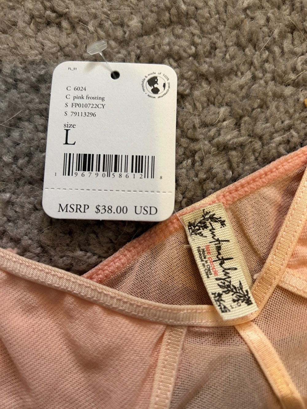 NWT $38 Free People Sheer Pink Frosting Bralette – Size L - Picture 4 of 8